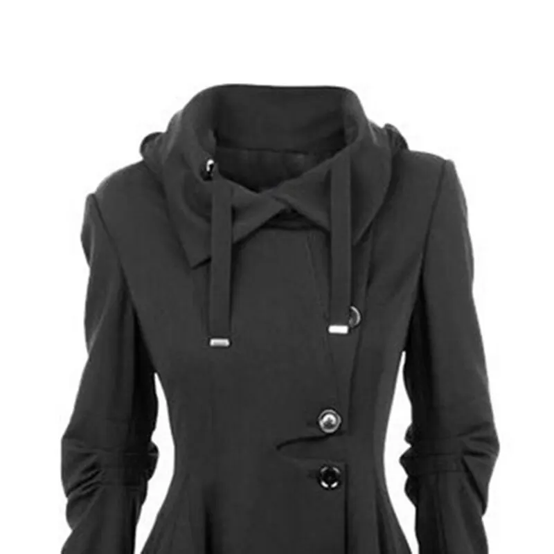Модное Длинное средневековое шерстяное пальто, женское черное готическое пальто со стоячим воротником, Женское пальто, винтажная женская верхняя одежда