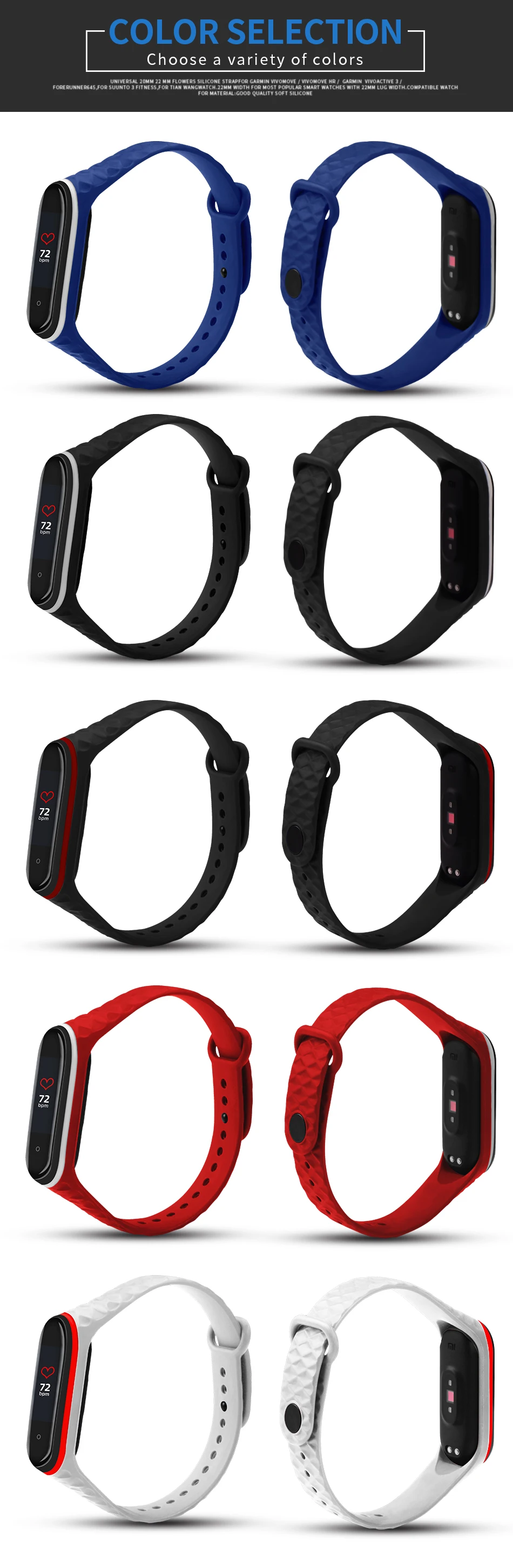 BOORUI Diamond mi band 4 ремешок двойной цветной pulsera mi band 4 Аксессуары Силиконовый mi band 3 ремешок для xiaomi mi band 3 4 ремешок