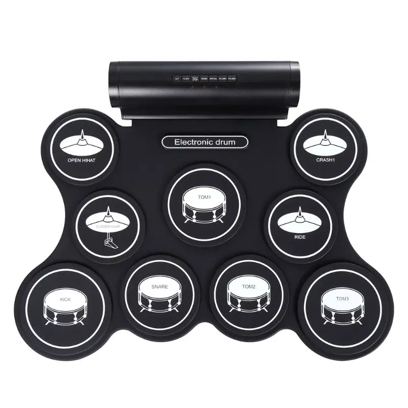 Portable Stereo Digital Electronic Roll Up Drum Kit 9 Silicon Drum Pads Support MIDI Function Built-in Speakers USB Powered Q6PB