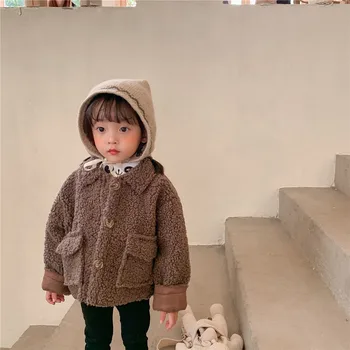 

Hot Sale Girl's Coat Deer Leather Velvet Plus Lamb Velvet Baby Boys Coat Winter Wear Children's Clothing Baby Girl Jacket Coats