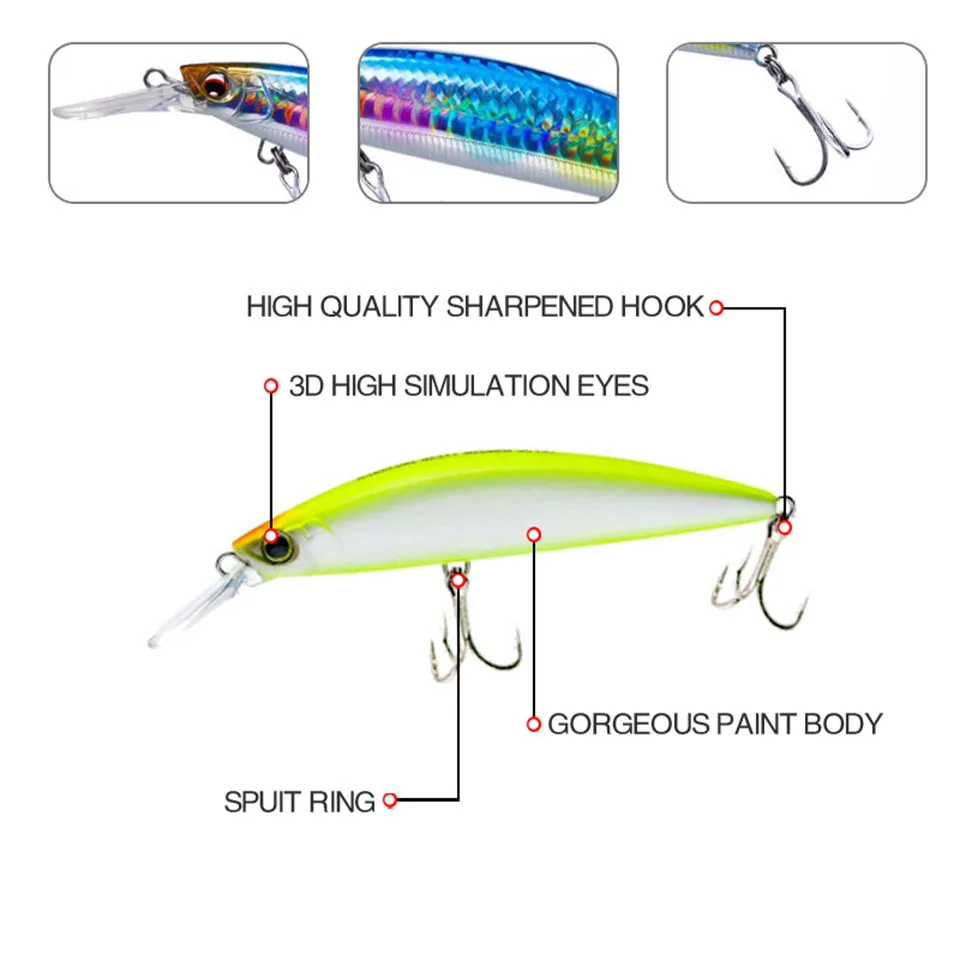 GOBYGO 90mm 27g Fishing Lure Sinking Minnow Artificial Bait 3D