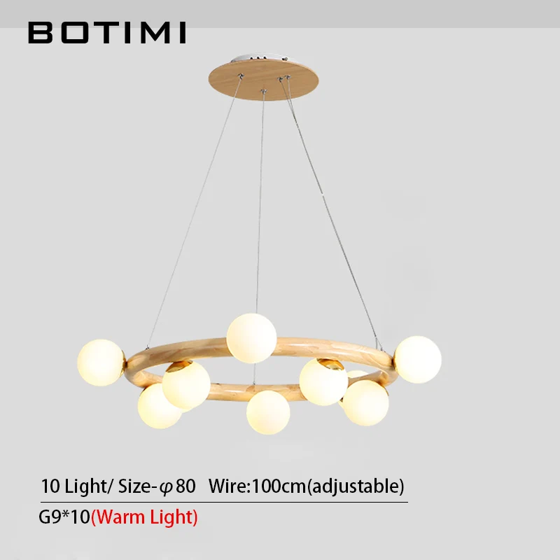 BOTIMI круглый деревянный светодиодный канделябр для гостиной стеклянный шар современные кордовые подвесные люстры кухонная осветительная арматура - Цвет абажура: 10 Light