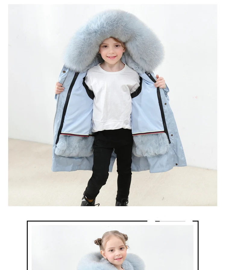 Children's fur girls wear male baby real rex rabbit fur coat baby long section to overcome thick winter cotton coat kids jacket
