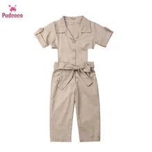 Pudcoco/От 2 до 7 лет; сезон осень-лето; детская одежда для маленьких девочек; джинсовый комбинезон; Рабочая форма; комбинезон на пуговицах с короткими рукавами