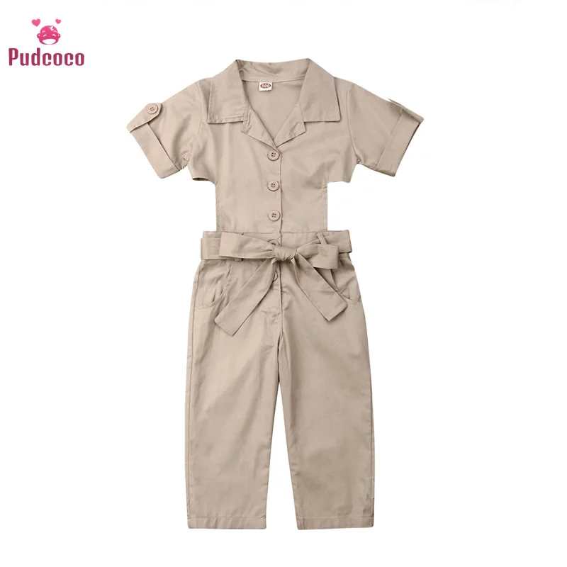 

Pudcoco 2-7T Fall Summer Kids Baby Girls Clothes Denim Coverall Jumpsuit Work Uniform Playsuit Button Short Sleeve Rompe