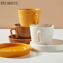 

1PC RELMHSYU European Style Retro Solid Ceramic Juice Coffee Breakfast Milk Cup And Saucer Mug Set Drinkware