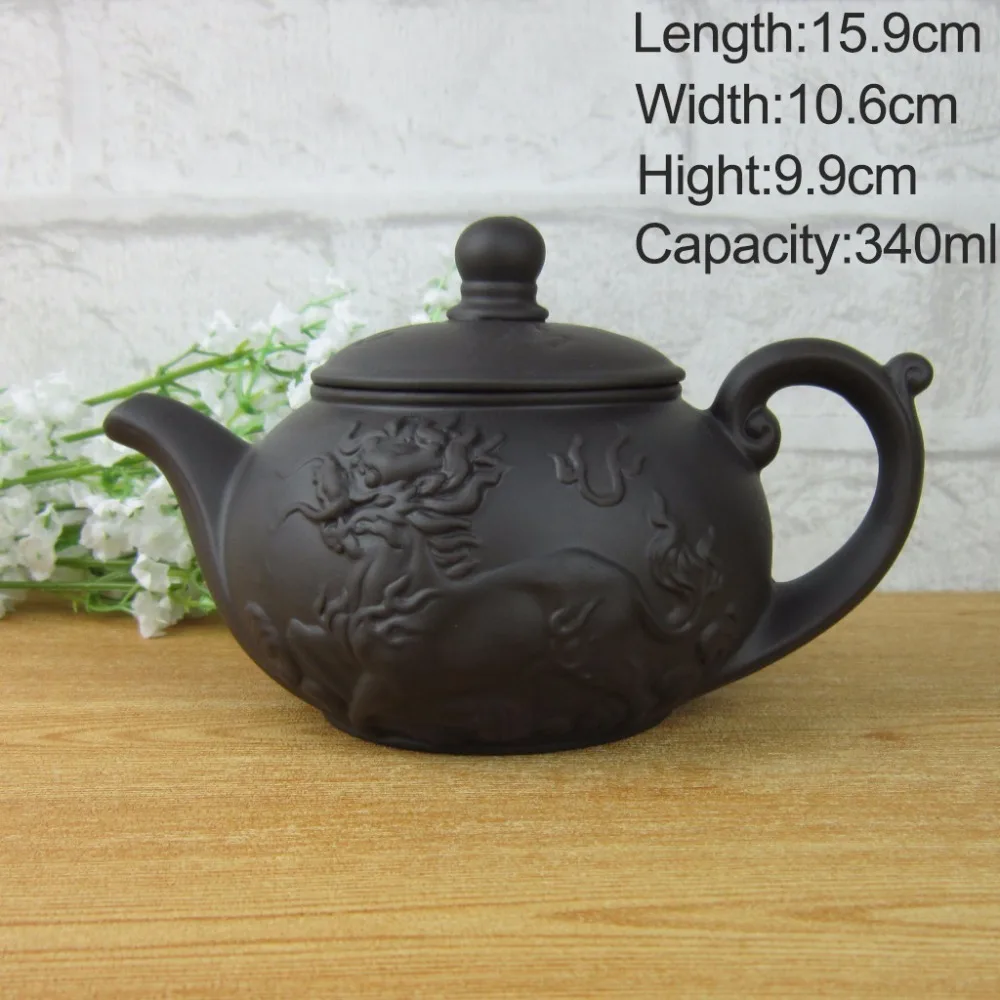 Аутентичный Исин 340 мл чайный горшок чайный набор чайник, кунг-фу чайный горшок китайский дракон и лошадь фиолетовый глиняный горшок черный и красный чайный сервиз