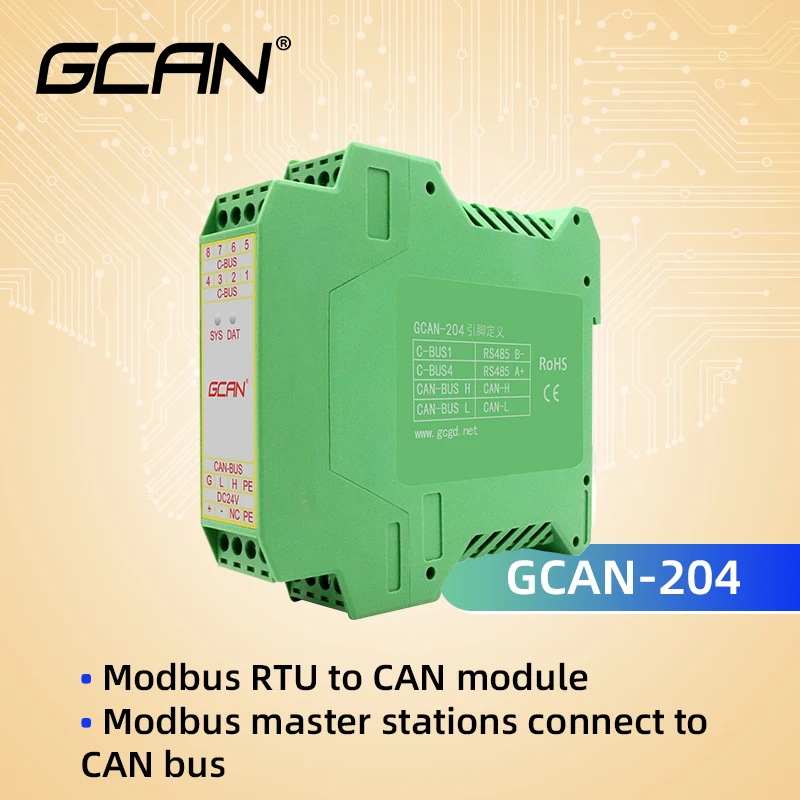 

GCAN-204 Modbus communication bus converter Integrated modbusTCP / RTU slave protocol Trace/Timer mode CEã€RoHS certification .