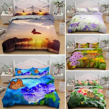 

Beautiful Glowing Butterflies Bedding Set 3D luxury Colorful Duvet Cover Bed Sets Flying Butterfly With Flowers Bedclothes