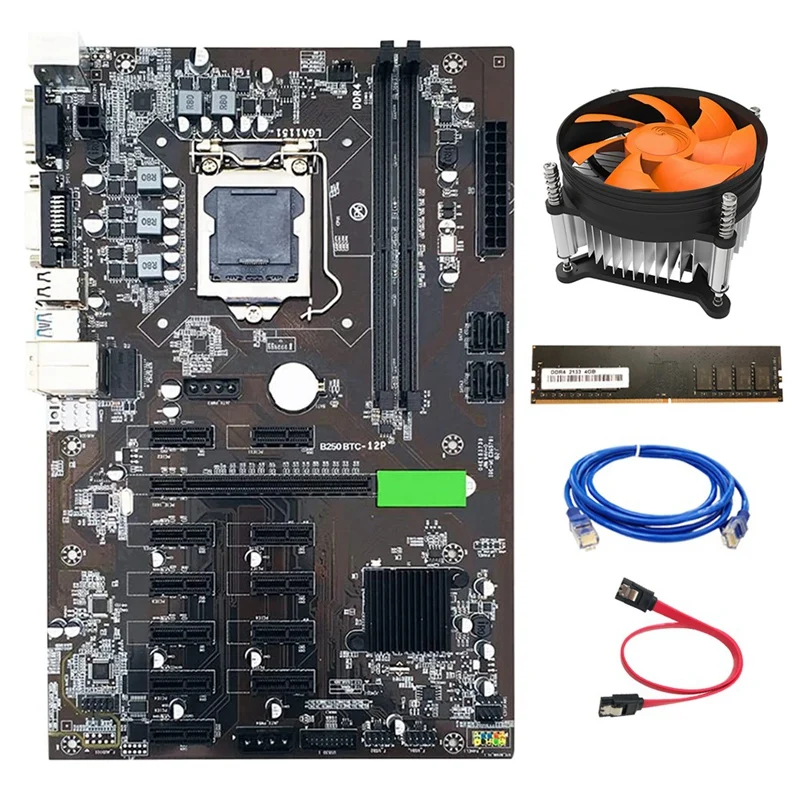 Материнская плата для майнинга B250 BTC с кабелем SATA + сетевой кабель RJ45 охлаждающий