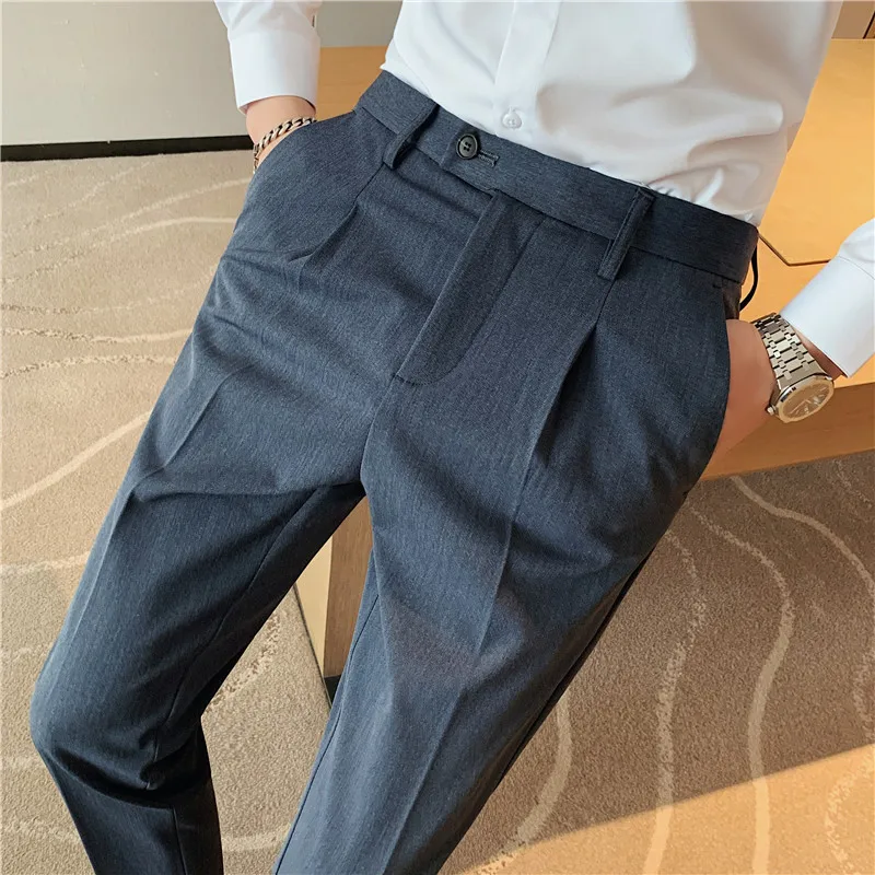 Dress-Pants Office-Trousers British-Style Business Casual Gentlemen Formal-Wear Slim-Fit