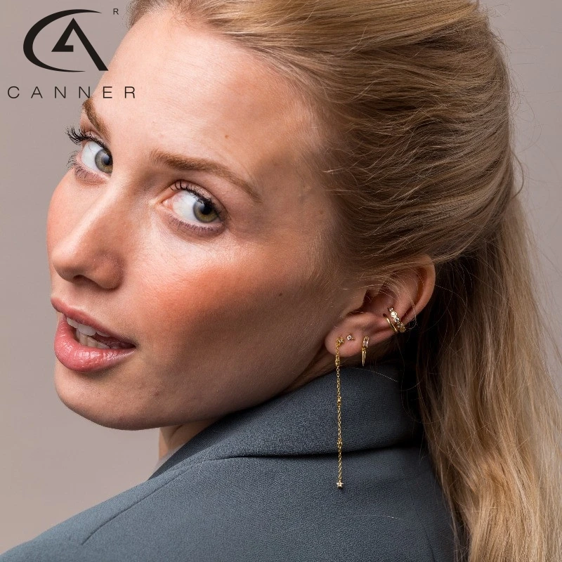 CANNER Geometric Line Earrings for Women 925 Silver Star Tassel Long Chain Hanging Drop Earing 2023 Trendy Fine Jewelry kolczyki - Image 4