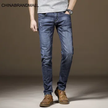 

Xbl108-1 # Thin Section Jeans Elastic Force Slim Fit Small Straight Cylinder Blue Men Trousers 28-38 Size