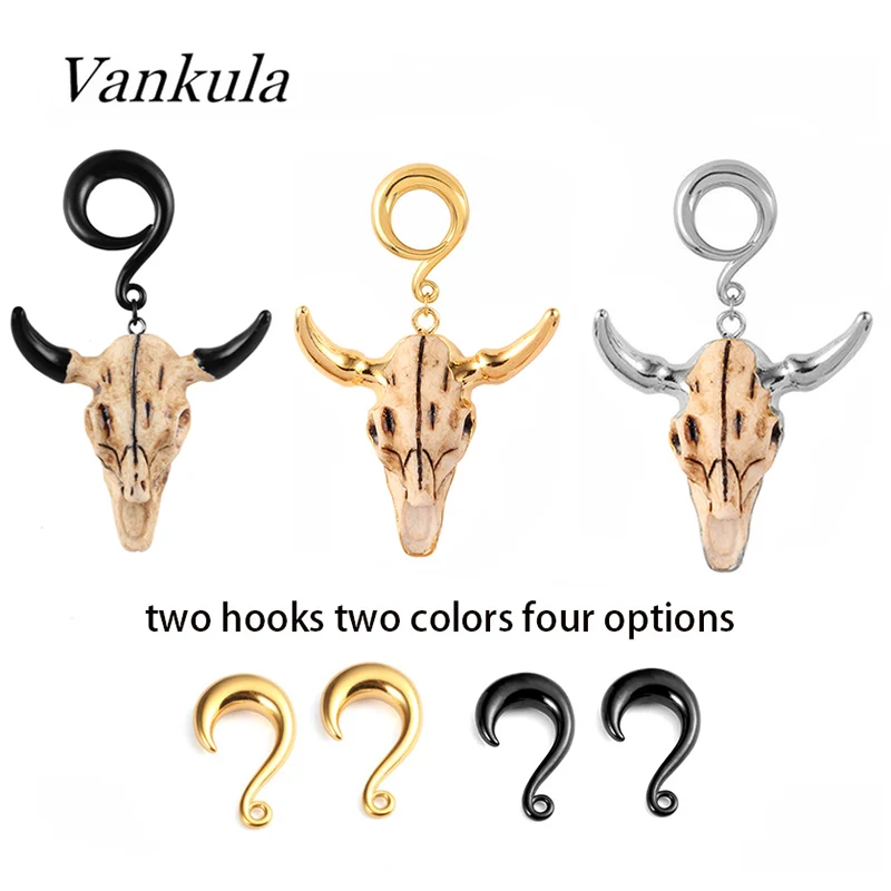 Vankula 2 PCS Cow Bone Ear Plug Tunnel Weights Stainless Steel Ear