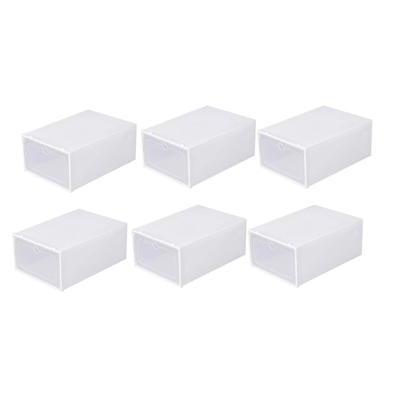 

6 Pcs Transparent Shoe Box Flip Design Plastic Storage Case Organizer Dustproof Clear Plastic Shoe Storage Boxes for Home White