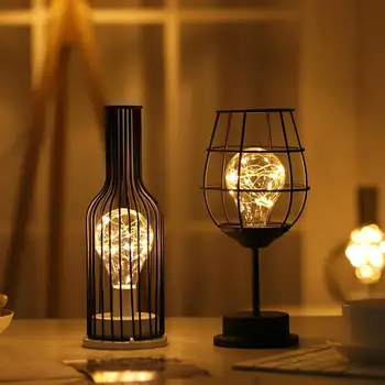 

LED Retro Bulb Iron Table Winebottle Copper Wire Night Light Creative Hotel Home Decoration Desk Lamp Night Lamp Battery Powered