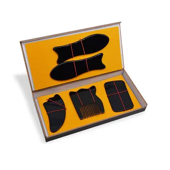 

5pcs/set Natural Horn Scraping Board Traditional Massage Tool Set Facial Full Body Meridian Massage Tool Set