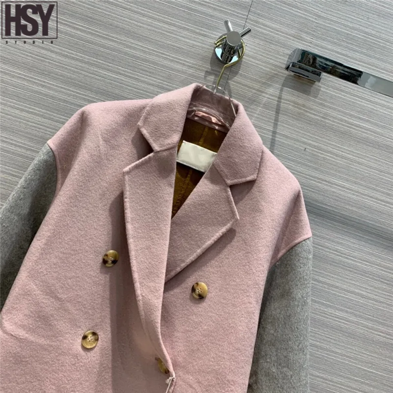 【HSY】 Осень Зима Новое Женское пальто Лотос карамель лоскутное классический двубортный силуэт стиль ручной работы шерстяное пальто