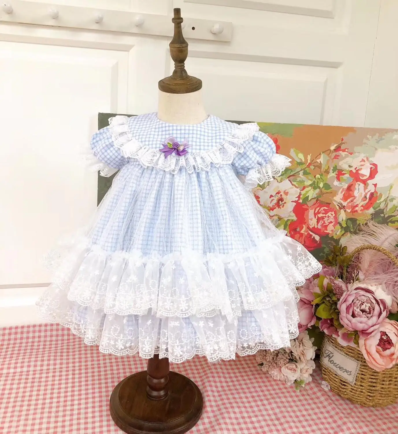 Платье для малышей летние платья для маленьких девочек детское кружевное платье-пачка синего цвета с короткими рукавами
