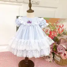 Платье для малышей летние платья для маленьких девочек детское кружевное платье-пачка синего цвета с короткими рукавами