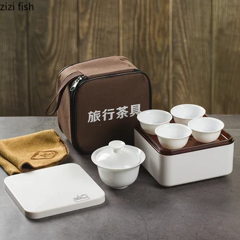 Set da 7 pezzi Set da tè Kung Fu cinese Set teiera portatile in ceramica Set da viaggio all'aperto Gaiwan Tazze da tè della cerimonia del tè Tazza da tè Regalo raffinato 1