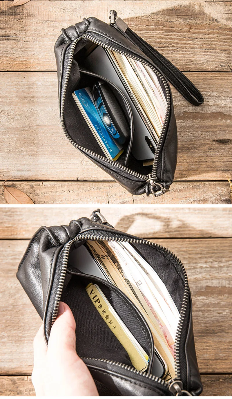 AETOO кожаная сумка, Мужской мягкий кожаный повседневный Длинный кошелек в стиле ретро, мужской кожаный кошелек на молнии, трендовая сумка для мобильного телефона