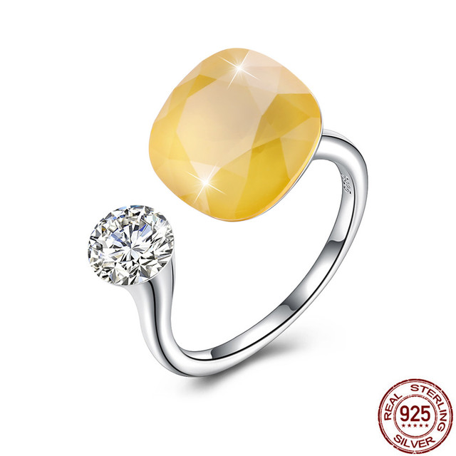 Authentic 925 Sterling Silver Engagement Cubic Zirconia Ring For Women Colorful Square Crystal Open Rings Fine Jewelry