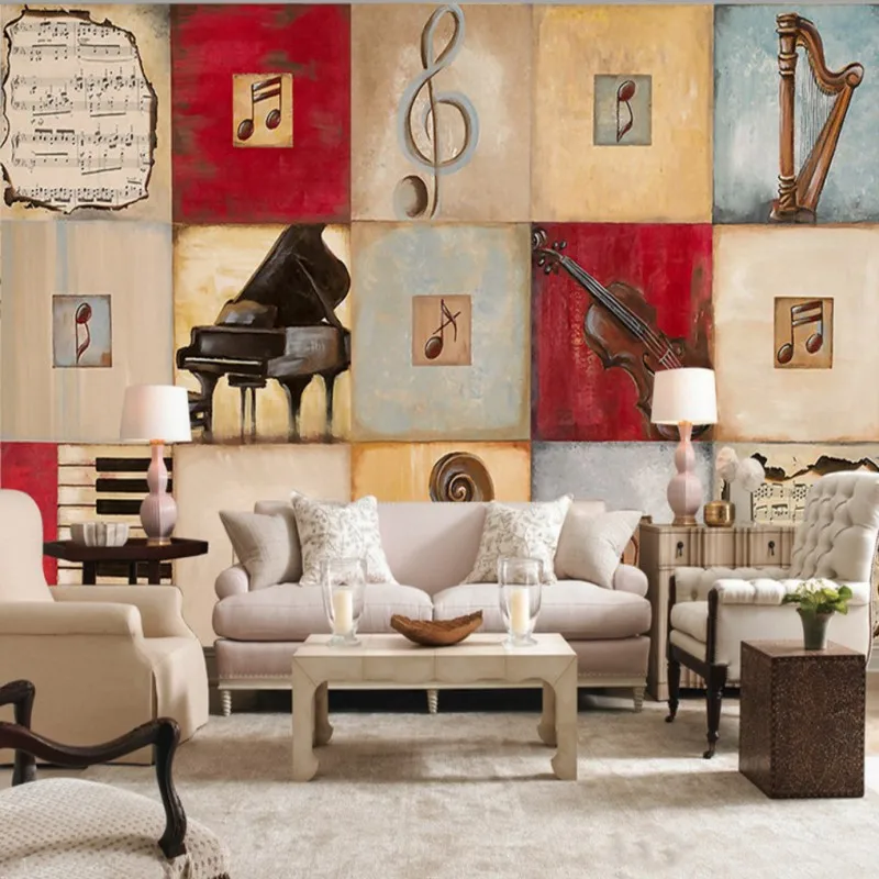 Прямая доставка обои 3d пианино музыка ретро картина маслом Фреска Ресторан