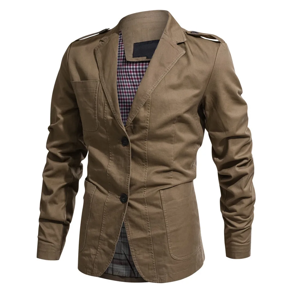 Men's fashion casual solid color lapel single-breasted button long-sleeved business suit jacket shirt W0820