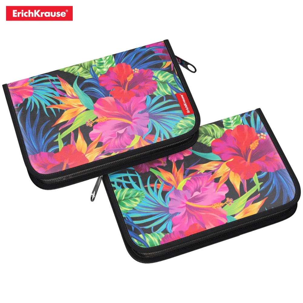 Пластиковый пенал книжка без наполнения ErichKrause 135x205x30мм Dinosaurs Flamingo Flowers Geometry Leos