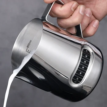 

600ml Milk Frothing Pitcher With Thermometer Coffee Thermometer Cup Pull Flower Cup Steaming Pitcher Frothing Cup