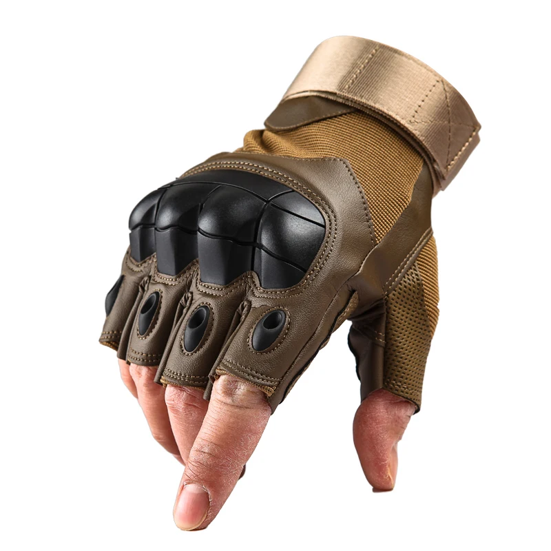 Армейская перчатка в Военном Стиле, тактические перчатки для мужчин, полный палец, жесткие перчатки с защитой суставов, пейнтбол, страйкбол, стрельба, боевые, противоскользящие, велосипедные перчатки - Цвет: half finger brown