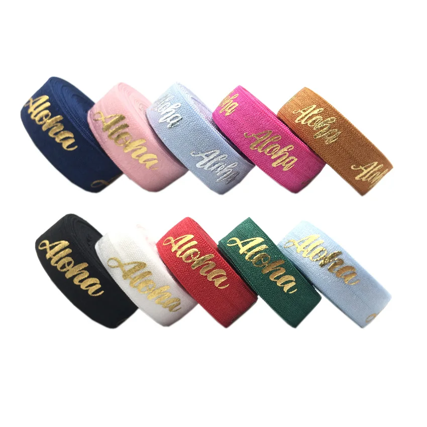 

10yard 15mm Rose Gold Foil ALOHA Print Fold Over Elastic Ribbon For Sewing Hair Tie Strap Backpack Decoration Accessories