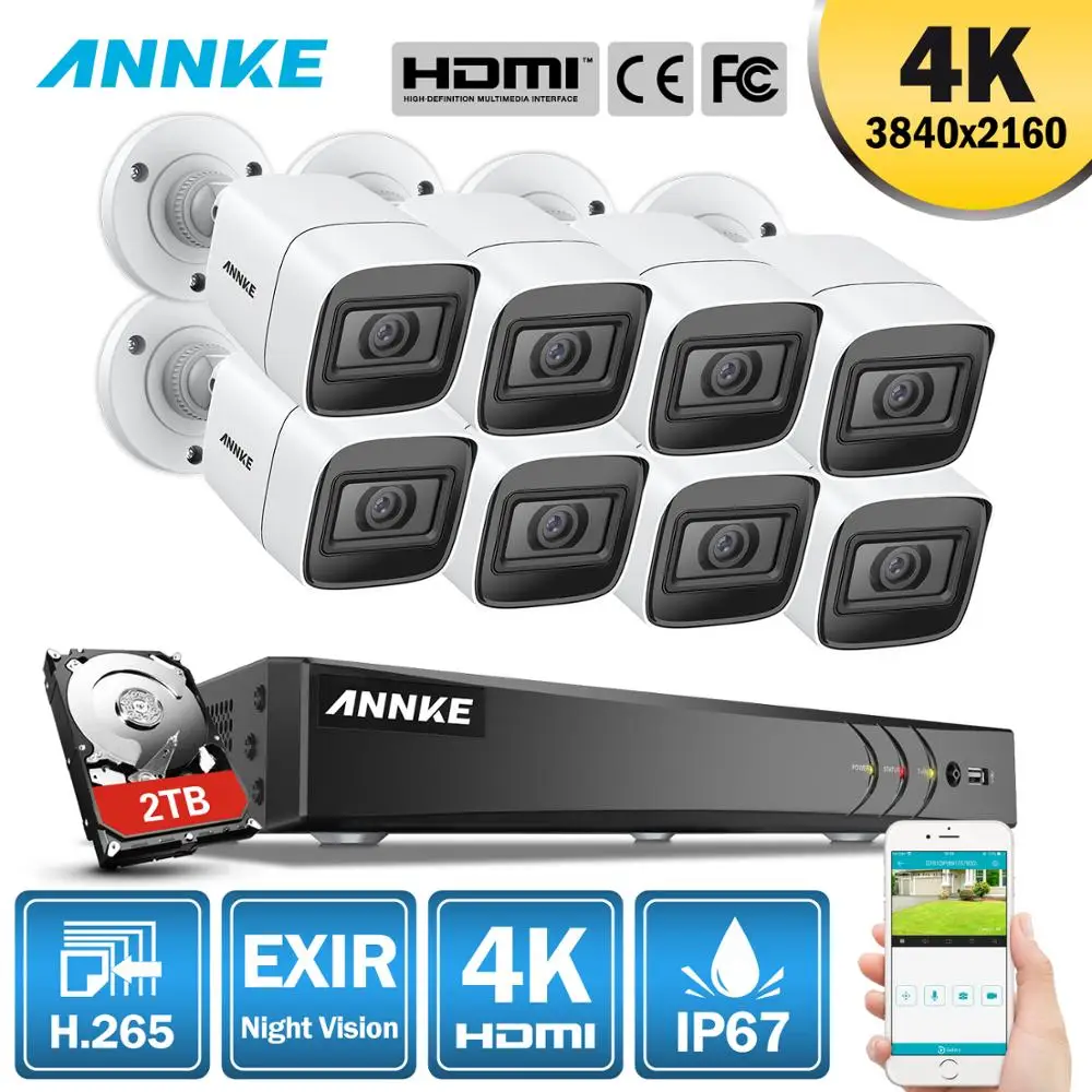 ANNKE 4K 8CH HD ультра четкие кадры CCTV системы безопасности 5в1 H.265 DVR с 8 шт. 8MP Открытый Всепогодный домашний видео комплект