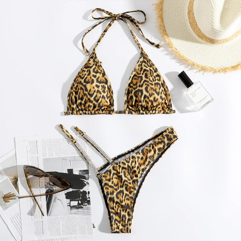 bikini sets for women In-X leopard bikinis halter triangle swimsuit women diamond bathing suits conjunto biquinis feminino trajes de baño mujer 2022 bathing suits