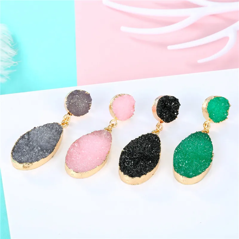 

Dayoff Bohemia Fake Druzy Resin Drop Dangle Earings For Women Jewelry Trendy Geometric Long Pendant Earrings E693