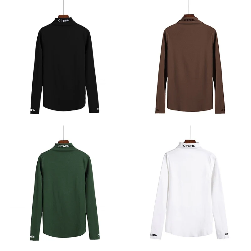 

Women Sweatshirt Pullover Turtleneck Solid Color Clothes Fleece Long Sleeve Letter Embroidery Basic Tops