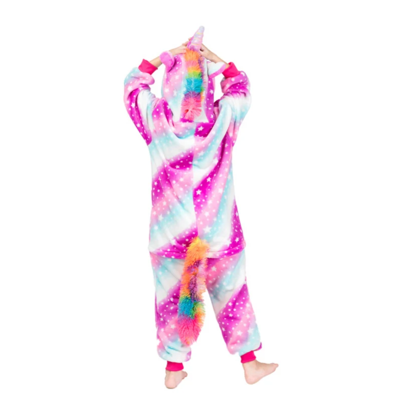 Фланелевая Детская Пижама; комплект зимней одежды с капюшоном с изображением единорога, Пикачу, стежка; детские пижамы для мальчиков и девочек; одежда для сна; комбинезоны - Цвет: Starry sky horse