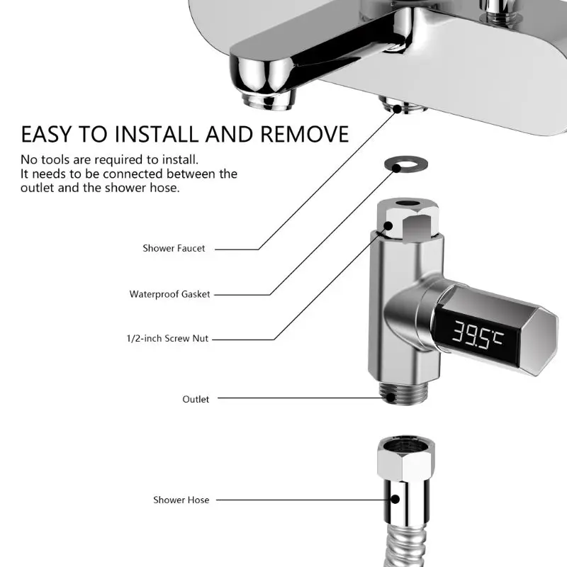 Светодиодный Измеритель Температуры потока воды с монитором, Электрический термометр для душа 360
