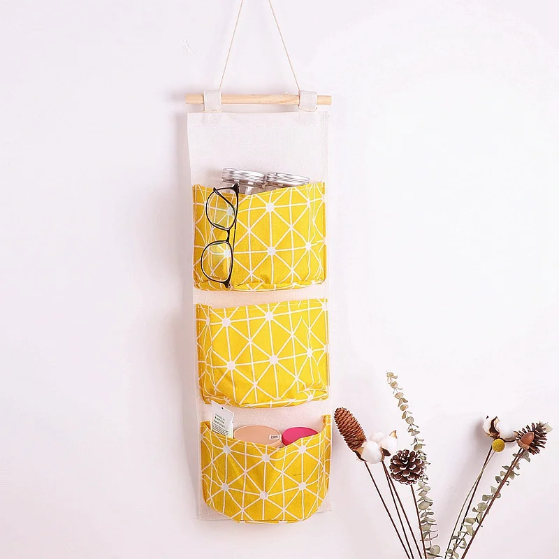 Yellow texture 3 7 карманов висячая сумка льняной органайзер для хранения в шкафу настенные Висячие Сумки шкаф косметический Органайзер сумка монтируемая Ювелирная - Цвет: Yellow texture 3