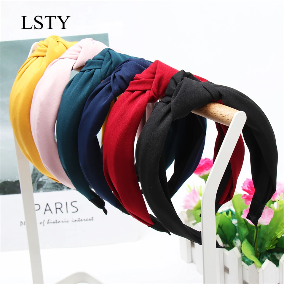 

Solid Color Knot Headbands for Women Simple Fabric Girls Hairband Women Hair Accessories Wide Side Hair Band