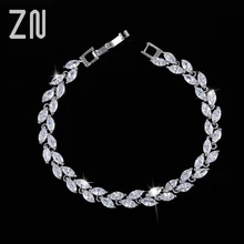 ZN модный AAA+ кубический цирконий ювелирные изделия серебристый лист Шарм CZ Кристалл женские браслеты для женщин