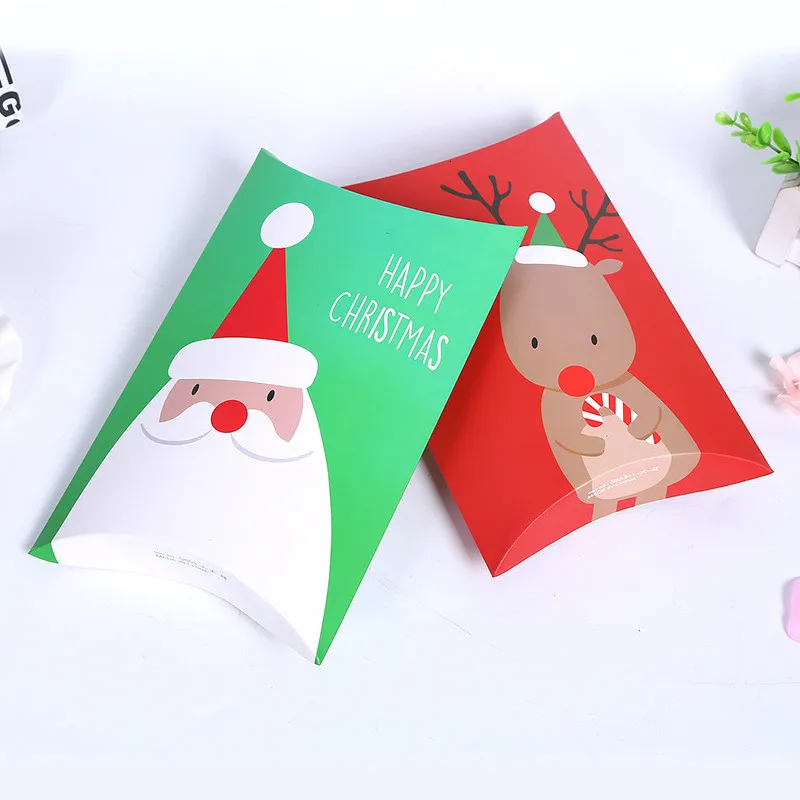5Pcs Christmas Paper Box Kids Candy Gift Bags For Cookie Biscuit Snack Packaging Box Festival New Year Party Supplies Red Green