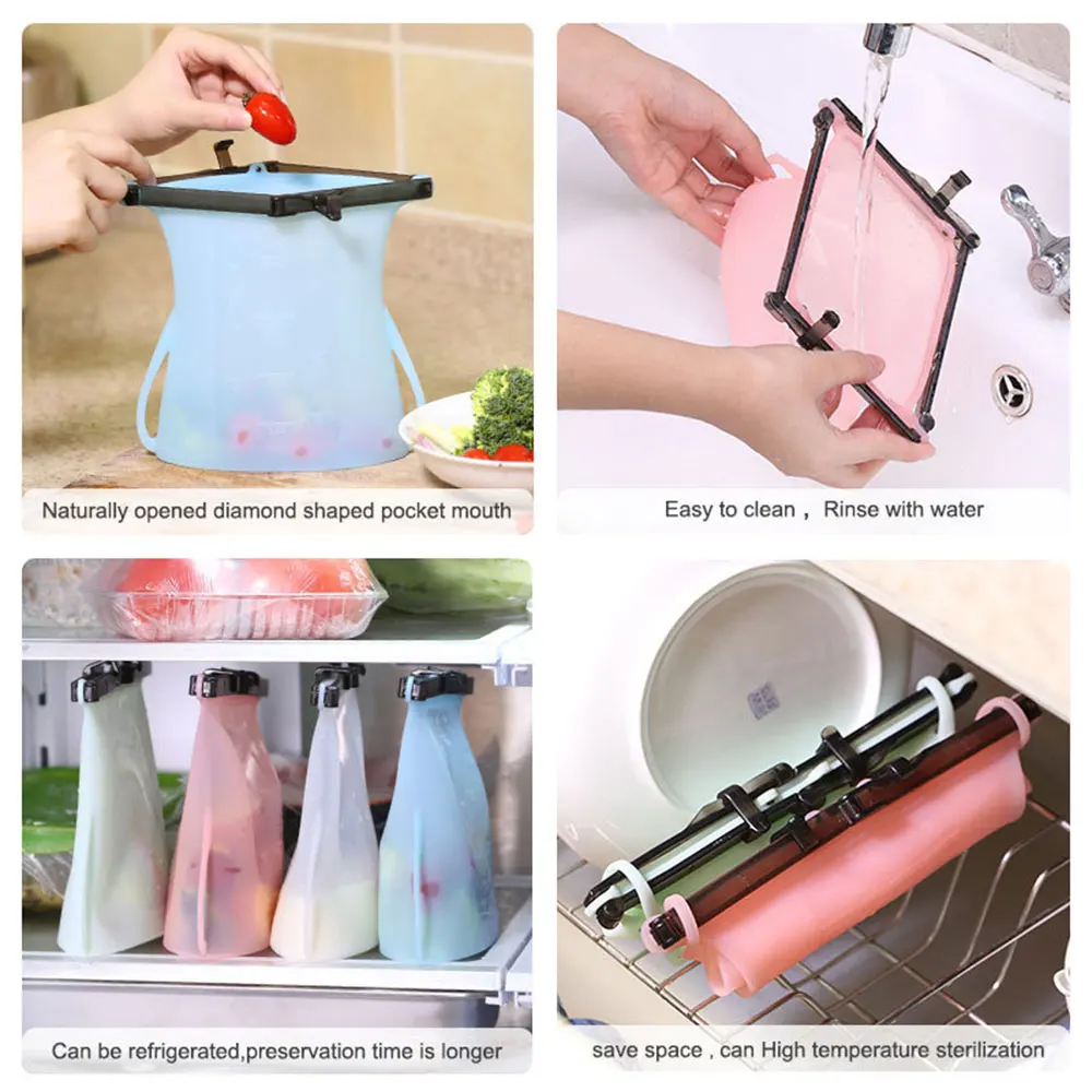 1000 мл силиконовый мешок многоразовый силиконовый мешок для еды Zero Waste Ziplock сумка для хранения продуктов холодильник свежие сумки многоразовый инструмент для хранения