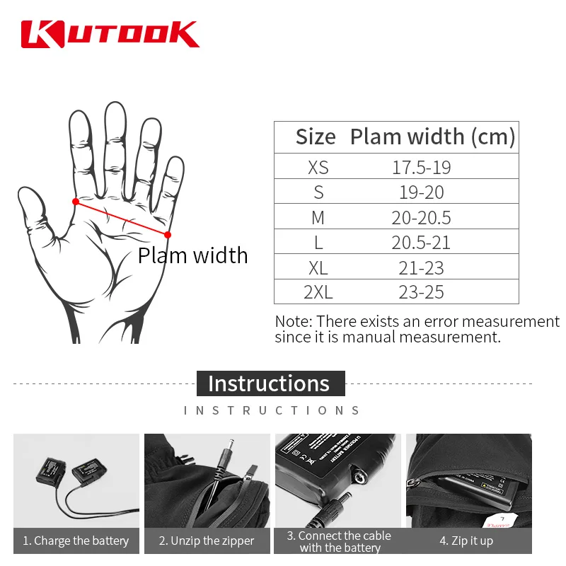 KUTOOK Winter Heated Gloves USB Rechargeable Cycling Motorcycle Skiing Gloves Waterproof Thermal Men Women Sport Bike Glove SH10