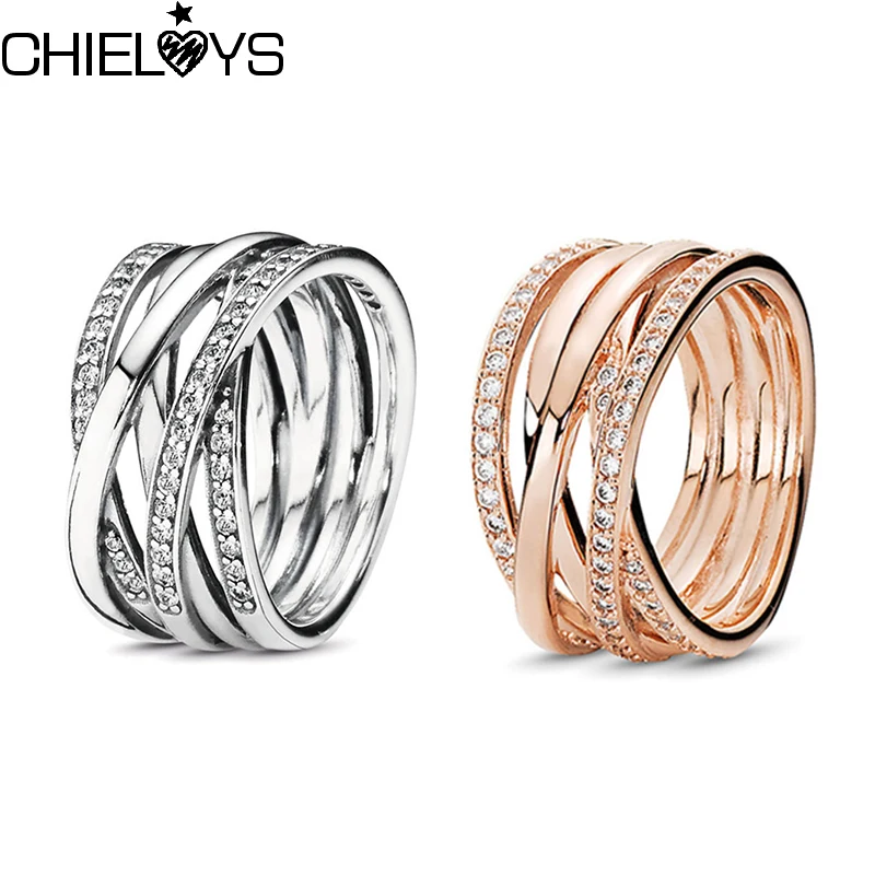 Chieloys New Sparkling Intrecciato Pave Brand Ring Per Le Donne Wedding Luxury Esagerato Big Twisted Jewelry Dropshipping