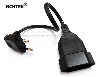 

NCHTEK 90 Degree Angled European Round 2Pin Male to Female Plug EU Power Cable For UPS PDU About 30CM/Free shipping/5PCS