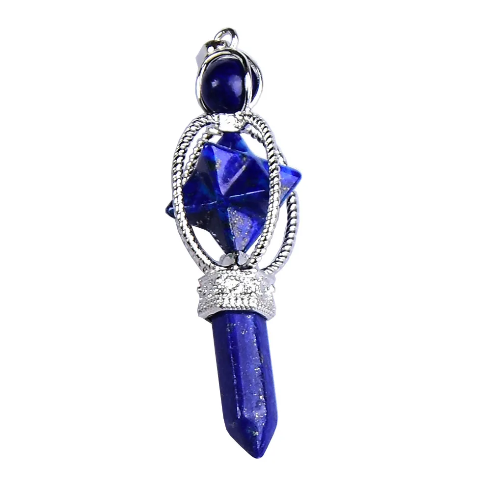 Натуральный кристалл Merkaba маятник модный розовый кварц Лазурит кулон кристалл палочка красочные цепи Wicca для мужчин женщин ювелирные изделия подарок - Цвет: Lazuli
