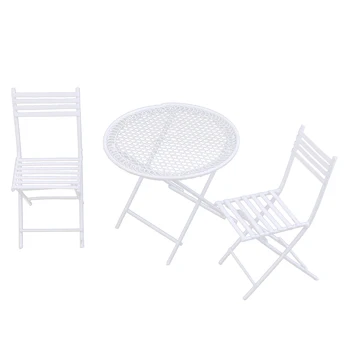 

1/12 White Round Table Chairs Furniture Set Fit for Dollhouse/ Balcony/ Garden - Dollhouse Accessories