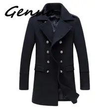 Genuo, новинка, зимнее длинное шерстяное пальто, мужское двубортное пальто, Повседневная модная мужская шерстяная приталенная куртка